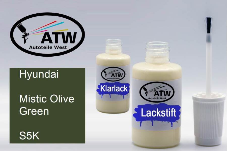 Hyundai, Mistic Olive Green, S5K: 20ml Lackstift + 20ml Klarlack - Set, von ATW Autoteile West.